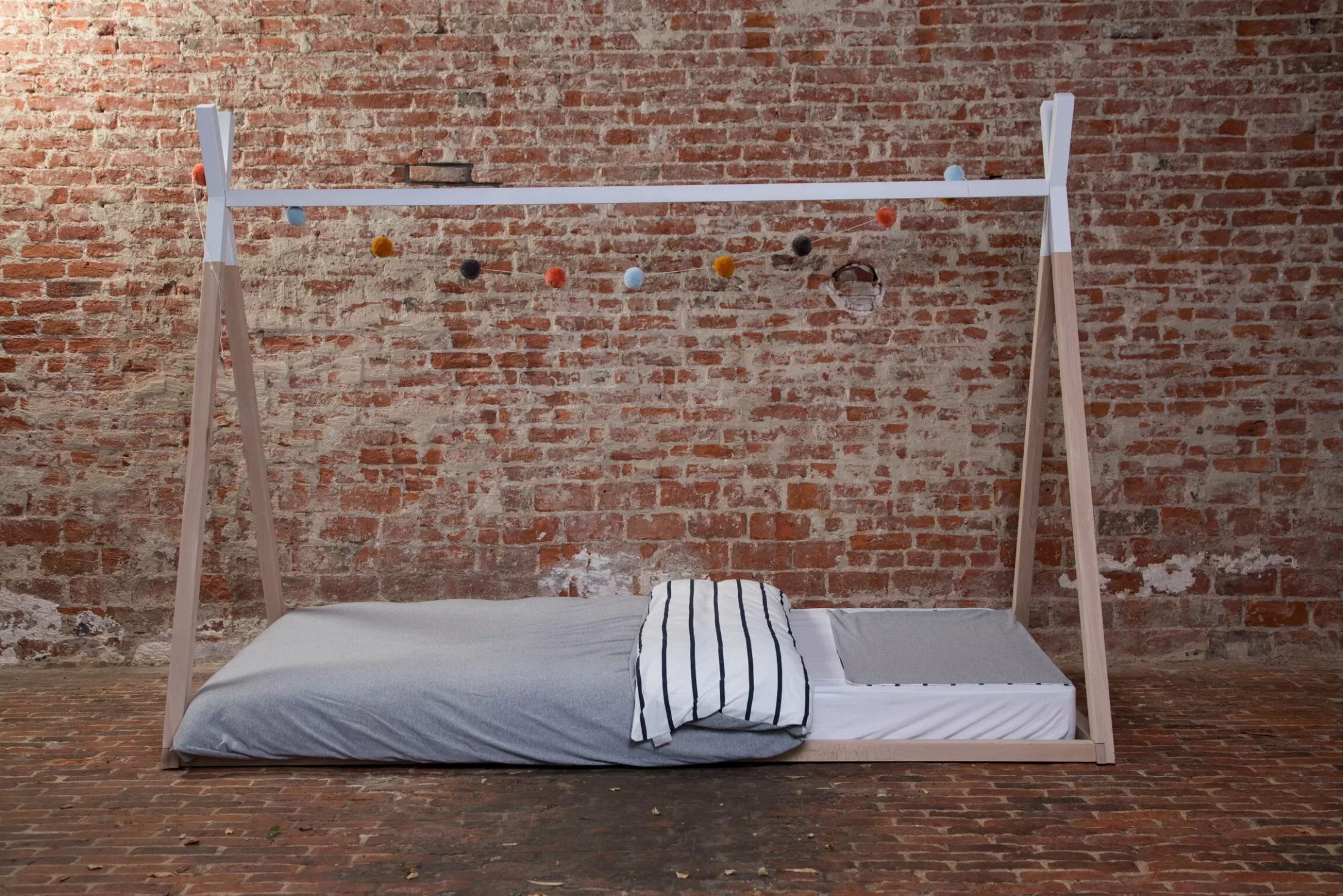 Best Sale Lit Tipi Junior - 90x200 Cm - Bois - Naturel Blanc Enfant Cadres De Lit | Lits D'enfant Et De Bébé